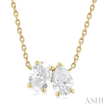 3/4 Ctw Toi Et Moi Oval and Pear Cut Diamond Pendant With Chain in 14K Yellow Gold